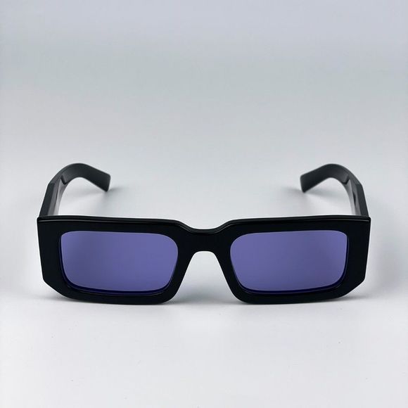 Prada PR06YS 02Z01O Sunglasses Black Blue Rectangle Unisex - Picture 1 of 14